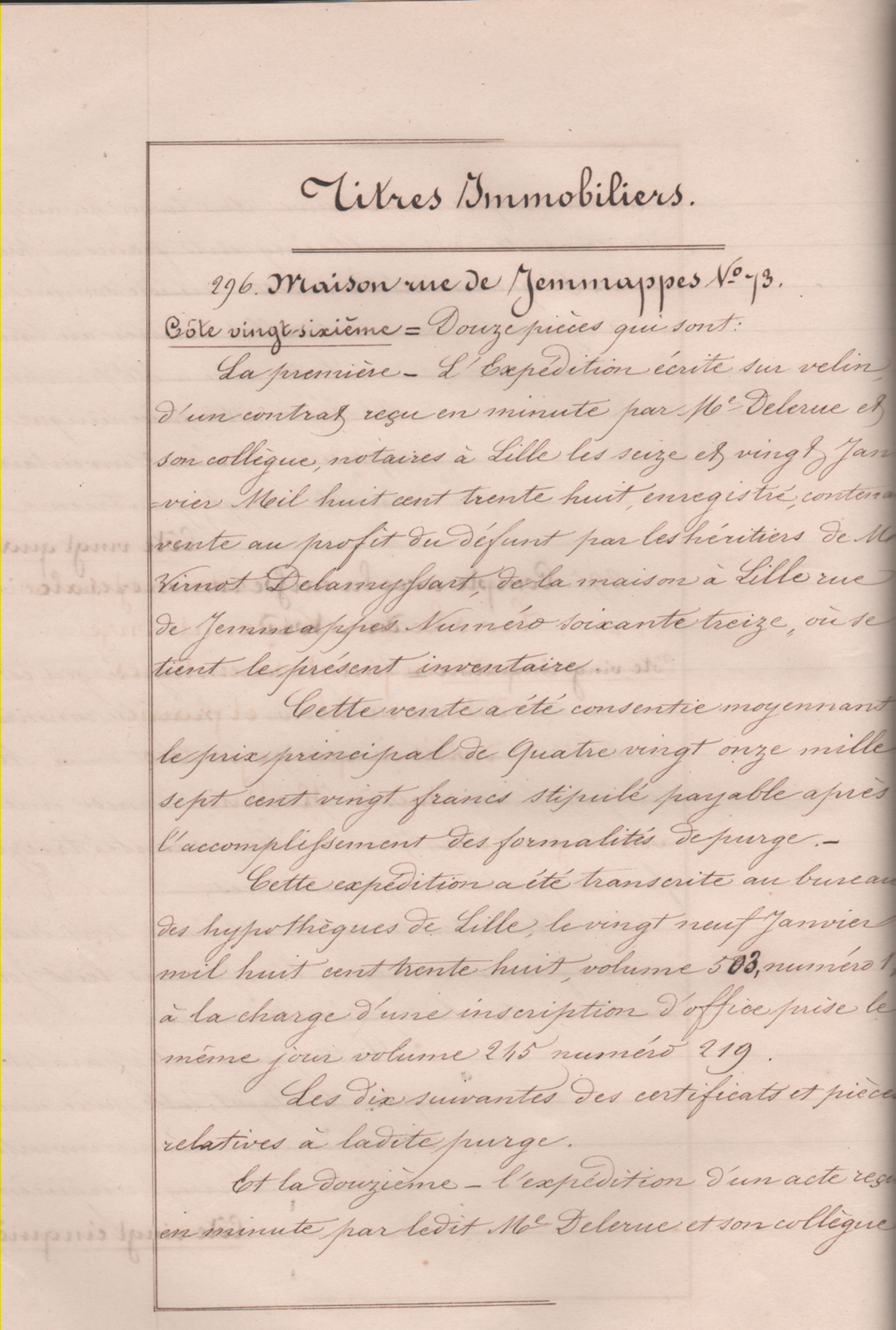 Vente hotel Virnot de Lamissart a Lille